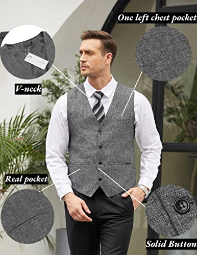 COOFANDY Men's Formal Waistcoat Regular Fit Business Dress Vest 4 Button Grey X-Large