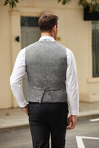 COOFANDY Men's Formal Waistcoat Regular Fit Business Dress Vest 4 Button Grey X-Large