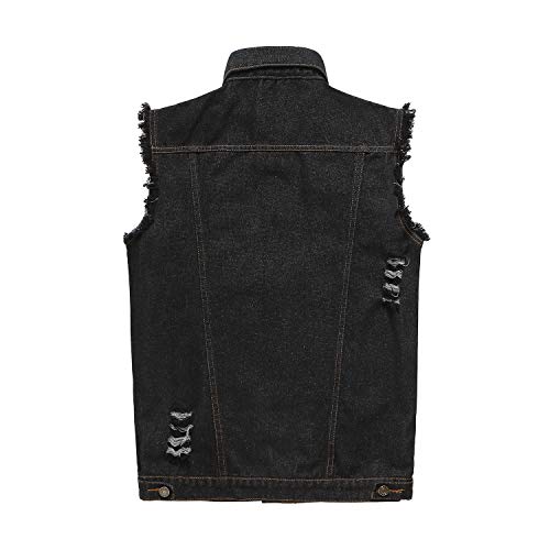 NASKY Men's Fit Retro Ripped Denim Vest Sleeveless Jean Vest and Jacket (X-Large, Black)