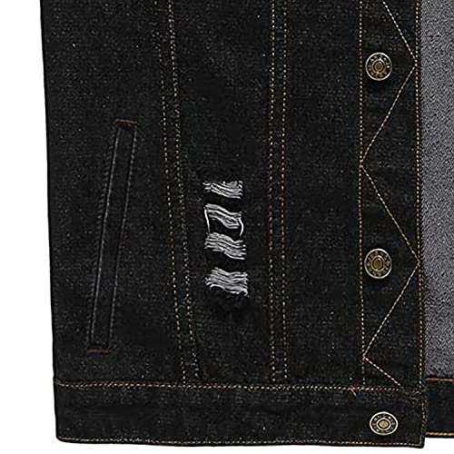 NASKY Men's Fit Retro Ripped Denim Vest Sleeveless Jean Vest and Jacket (X-Large, Black)
