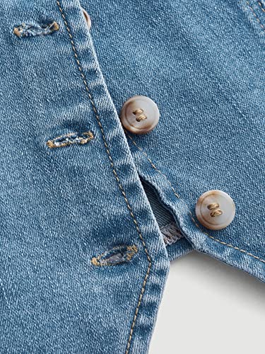 Verdusa Women's Button Front Halter Neck Backless Denim Tank Top Casual Crop Vest Light Wash M