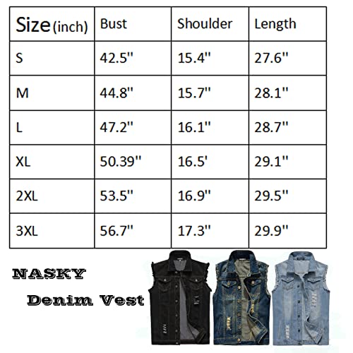 NASKY Men's Fit Retro Ripped Denim Vest Sleeveless Jean Vest and Jacket (X-Large, Black)