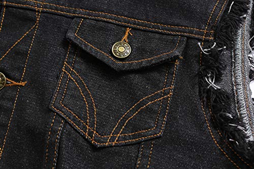 NASKY Men's Fit Retro Ripped Denim Vest Sleeveless Jean Vest and Jacket (X-Large, Black)
