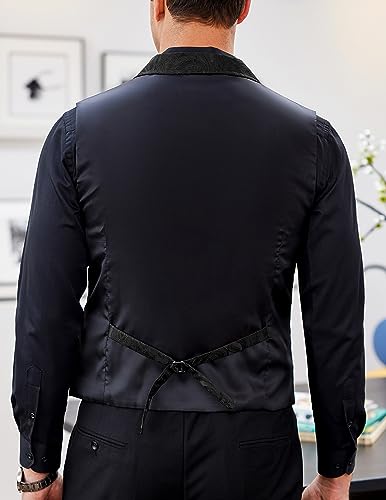 COOFANDY Black Suit Vest Men Paisley Floral Waistcoat Formal Tuxedo Suit Vests Gothic Steampunk Vest Black, X-Large