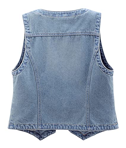 Cyparel Women's Retro Denim Vest Casual Button Up Jean Waistcoat Vest Sleeveless Jacket Tops with Pockets
