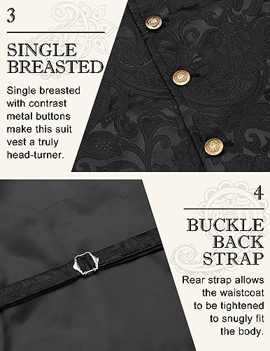 COOFANDY Black Suit Vest Men Paisley Floral Waistcoat Formal Tuxedo Suit Vests Gothic Steampunk Vest Black, X-Large