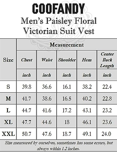 COOFANDY Black Suit Vest Men Paisley Floral Waistcoat Formal Tuxedo Suit Vests Gothic Steampunk Vest Black, X-Large