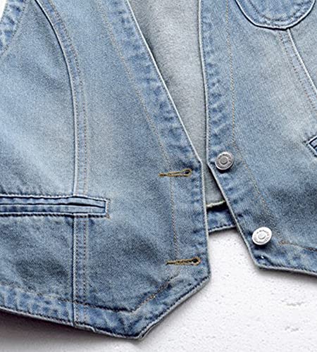 Cyparel Women's Retro Denim Vest Casual Button Up Jean Waistcoat Vest Sleeveless Jacket Tops with Pockets
