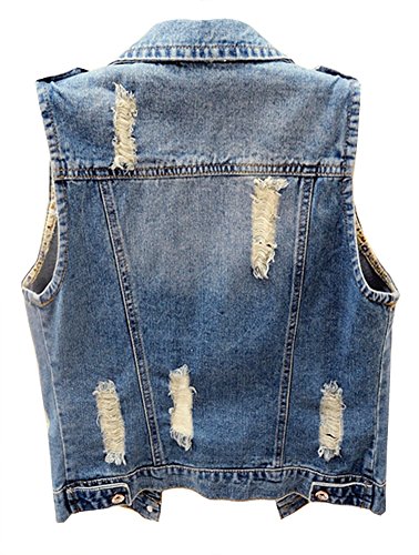 Kedera Womens Denim Jean Vest Classic Junior Button Up Cropped Distressed Sleeveless Jean Jacket