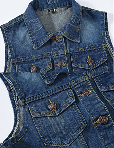 COWOKA Women's Casual Denim Waistcoat Slim Fit Frayed Sleeveless Jacket Ripped Tops with Pockets Denim M