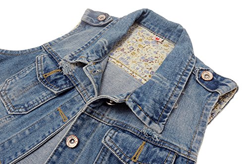 Kedera Womens Denim Jean Vest Classic Junior Button Up Cropped Distressed Sleeveless Jean Jacket