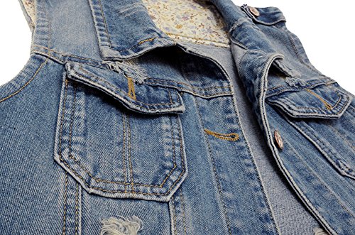 Kedera Womens Denim Jean Vest Classic Junior Button Up Cropped Distressed Sleeveless Jean Jacket
