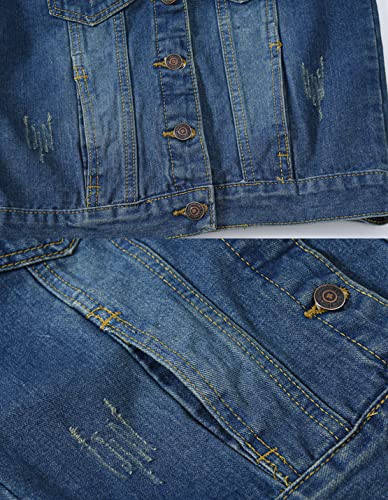 COWOKA Women's Casual Denim Waistcoat Slim Fit Frayed Sleeveless Jacket Ripped Tops with Pockets Denim M