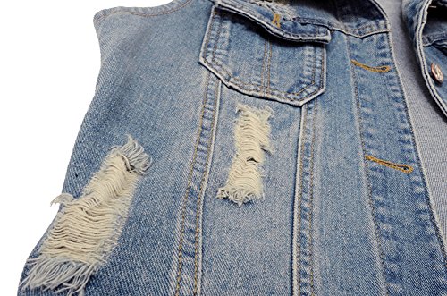 Kedera Womens Denim Jean Vest Classic Junior Button Up Cropped Distressed Sleeveless Jean Jacket