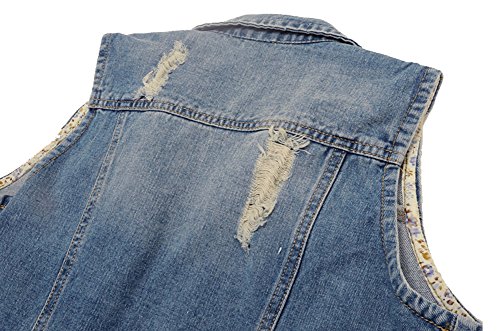 Kedera Womens Denim Jean Vest Classic Junior Button Up Cropped Distressed Sleeveless Jean Jacket