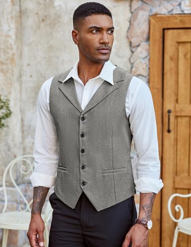 COOFANDY Grey Suit Vest Men Dress Casual Vests Slim Fit Formal Waistcoat, Gray, XL