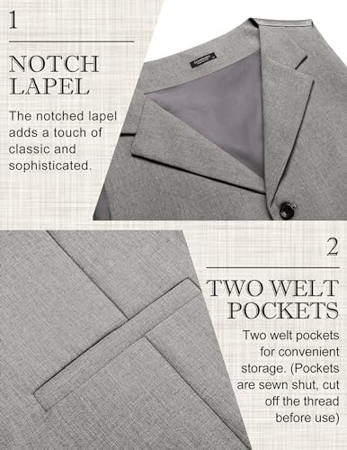 COOFANDY Grey Suit Vest Men Dress Casual Vests Slim Fit Formal Waistcoat, Gray, XL