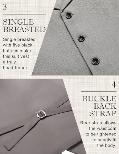 COOFANDY Grey Suit Vest Men Dress Casual Vests Slim Fit Formal Waistcoat, Gray, XL