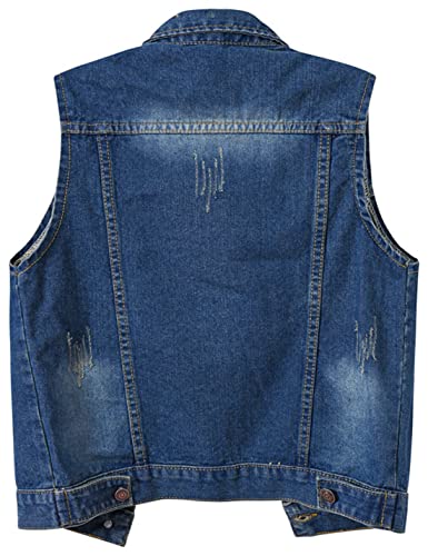 Locachy Women's Casual Denim Vest Jacket Slim Fit Sleeveless Ripped Tops Dark Denim Blue M