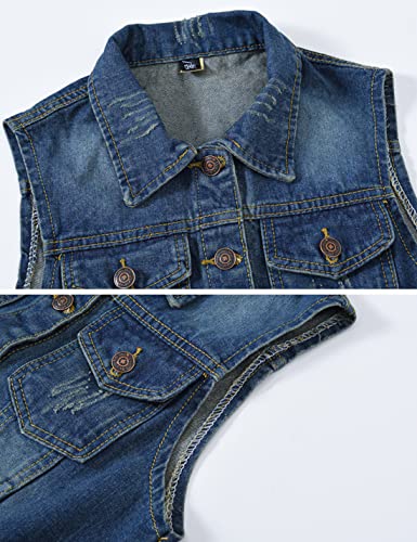 Locachy Women's Casual Denim Vest Jacket Slim Fit Sleeveless Ripped Tops Dark Denim Blue M