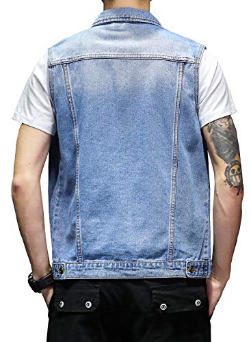 DAVID.ANN Mens Denim Vest Jacket Sleeveless Trucker Jean Jacket,Light Blue,Large