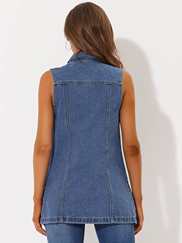 Allegra K Women's Denim Vest Sleeveless Button Down Waistcoat Casual Long Jean Vests Medium Blue
