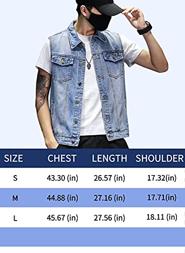 DAVID.ANN Mens Denim Vest Jacket Sleeveless Trucker Jean Jacket,Light Blue,Large