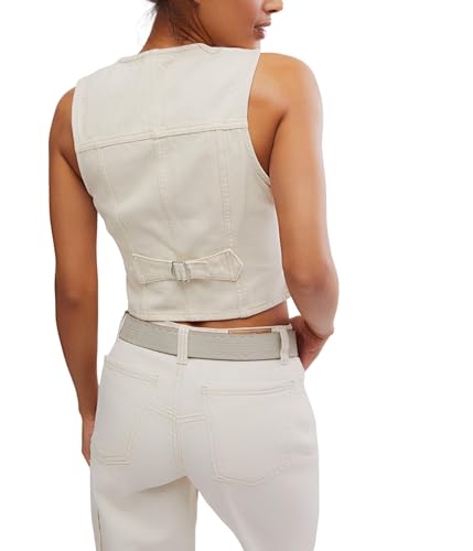 Free People Women's Tate Denim Vest, Ecru