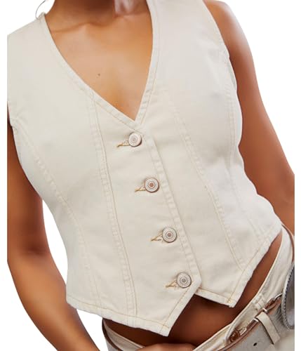 Free People Women's Tate Denim Vest, Ecru