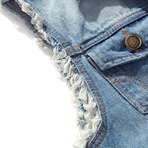 Saukiee Men's Casual Lapel Denim Vest Jacket Vintage Slim Fit Sleeveless Ripped Jeans Vests