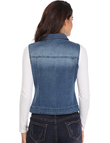 MISS MOLY Denim Vest for Women Sleeveless Button up Washed Cropped Jean Jacket Dark Blue Medium