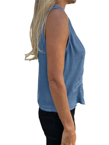 Imily Bela Womens Denim Vest V Neck Button Down Sleeveless Jean Jacket Casual Waistcoat Vest