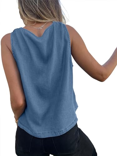 Imily Bela Womens Denim Vest V Neck Button Down Sleeveless Jean Jacket Casual Waistcoat Vest