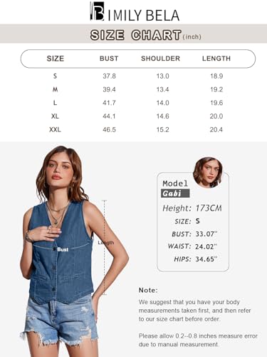 Imily Bela Womens Denim Vest V Neck Button Down Sleeveless Jean Jacket Casual Waistcoat Vest