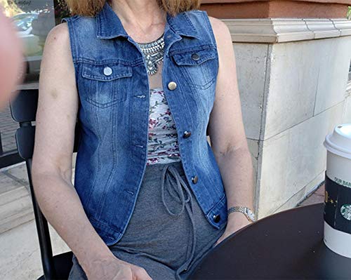 MISS MOLY Denim Vest for Women Sleeveless Button up Washed Cropped Jean Jacket Dark Blue Medium