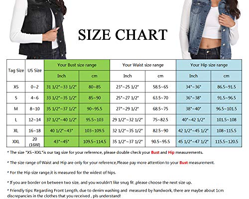 MISS MOLY Denim Vest for Women Sleeveless Button up Washed Cropped Jean Jacket Dark Blue Medium