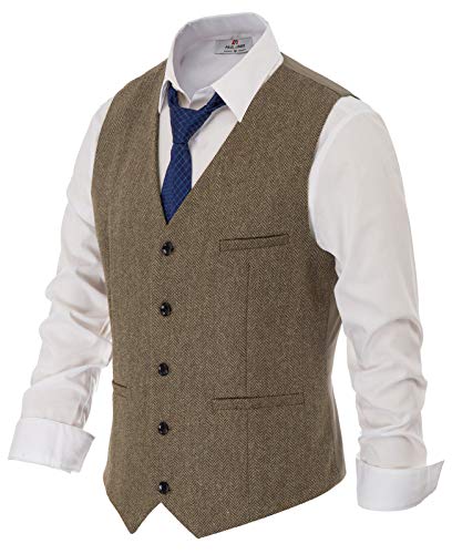 PJ PAUL JONES Men's Vintage Vest Gentleman British Suit Vest Herringbone Tweed Vest