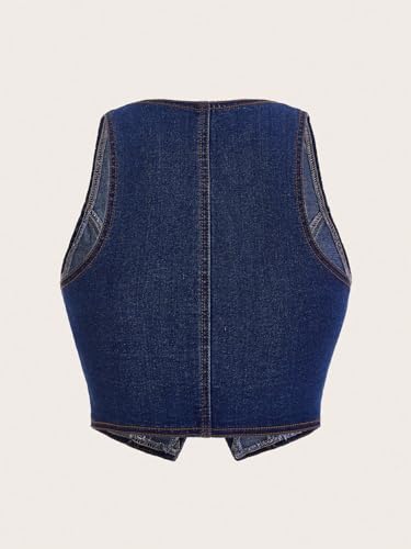 Verdusa Women's Button Front Scoop Neck Sleeveless Crop Denim Vest Jean Jacket Dark Wash Medium