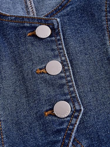 Verdusa Women's Button Front Scoop Neck Sleeveless Crop Denim Vest Jean Jacket Dark Wash Medium