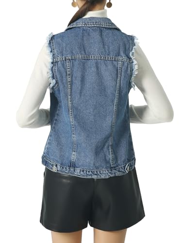 ebossy Women's Candy Color Slim Fit Sleeveless Distressed Denim Jean Vest Jacket (Large, Z-Blue)