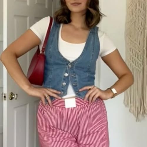 Women Denim Tank Tops Sleeveless Button Down Denim Vest Y2k Going Out Jean Tops Vintage Streetwear (B-Blue, M)