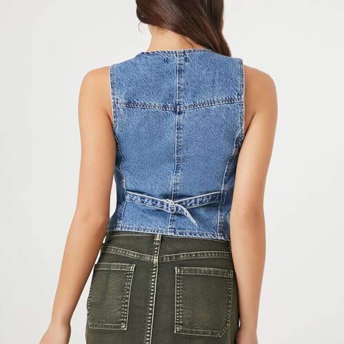 Women Denim Tank Tops Sleeveless Button Down Denim Vest Y2k Going Out Jean Tops Vintage Streetwear (B-Blue, M)