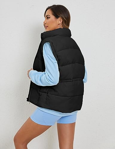 GTLIAE Womens Puffer Vest Lightweight Sleeveless Zip Up Adjustable Waist Coat Padded Gilet Jacket with Pockets(Black-S)