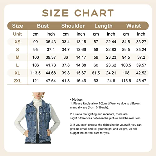ebossy Women's Candy Color Slim Fit Sleeveless Distressed Denim Jean Vest Jacket (Large, Z-Blue)