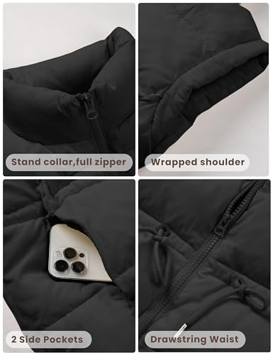 GTLIAE Womens Puffer Vest Lightweight Sleeveless Zip Up Adjustable Waist Coat Padded Gilet Jacket with Pockets(Black-S)