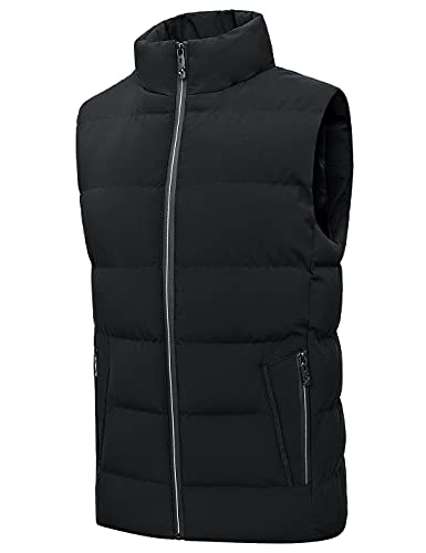 Locachy Men's Outdoor Casual Full Zipper Stand Collar Padded Vest Coats Sleeveless Jacket Black L