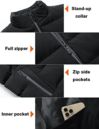 Locachy Men's Outdoor Casual Full Zipper Stand Collar Padded Vest Coats Sleeveless Jacket Black L