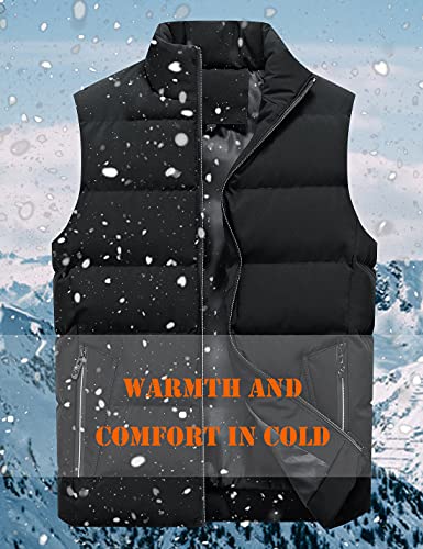 Locachy Men's Outdoor Casual Full Zipper Stand Collar Padded Vest Coats Sleeveless Jacket Black L
