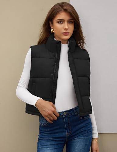 Fengbay Womens Puffer Vest Sleeveless Zip Up Puffy Cropped Vests Warm Stand Collar Down Vest Lightweight Bubble Quilted Vest