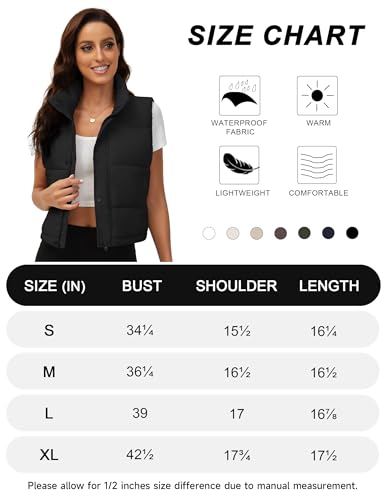 Fengbay Womens Puffer Vest Sleeveless Zip Up Puffy Cropped Vests Warm Stand Collar Down Vest Lightweight Bubble Quilted Vest
